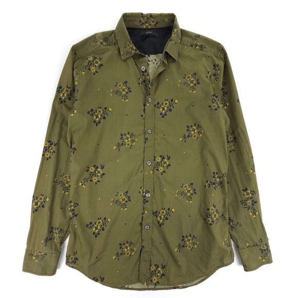 DIESEL Long Sleeve Button Down Shirt Olive Floral 90s Biker Grunge Old Money - Picture 1 of 10